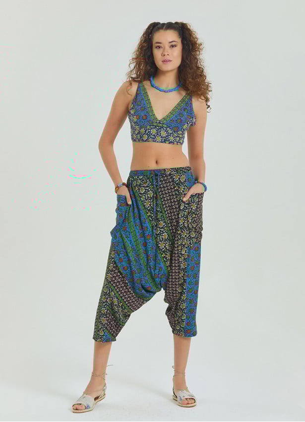 Elastic Waist Women's Capri Navy Blue Floral Shalwar 4657